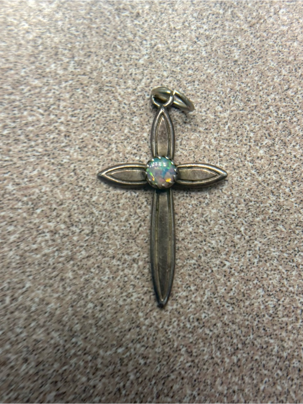 Vintage-Inspired Silver Cross Pendant with Opal Center